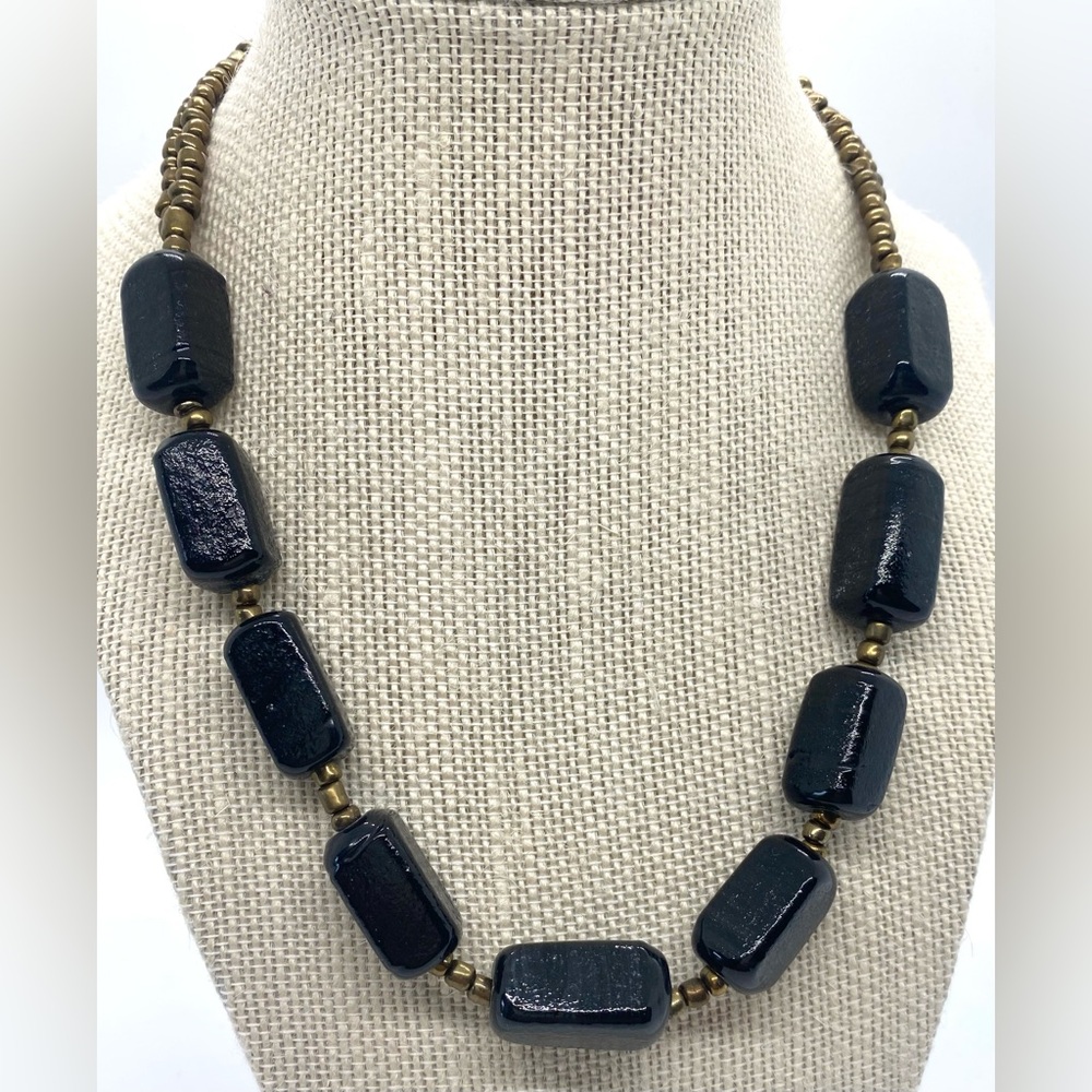 Gold Black Beaded Layered Chunky Necklace Maximalist Vintage Boho Y2K Eclectic